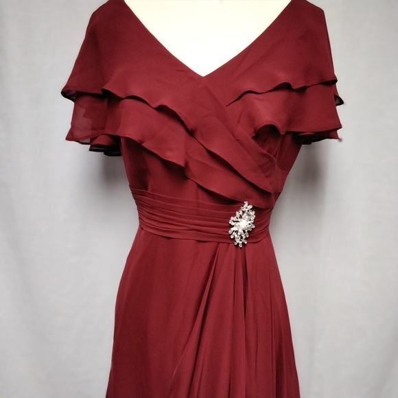 JJs House. NWT. Burgundy Full Length Chiffon Bridesmaid/Mother Bride Dress.  8. - Picture 9 of 15